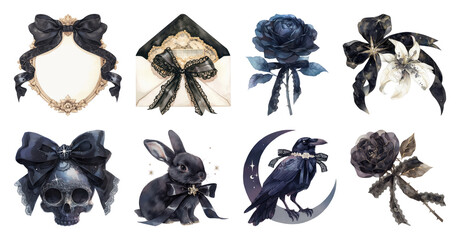 PNG Gothic-themed decorative elements collection, element set on transparent background