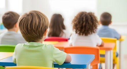 Diverse Elementary School Children Learning in Classroom