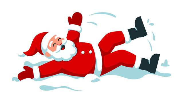 Santa's Winter Mishap: A jovial figure clad in a red suit experiences a playful tumble in the snow, capturing a moment of lighthearted holiday cheer.