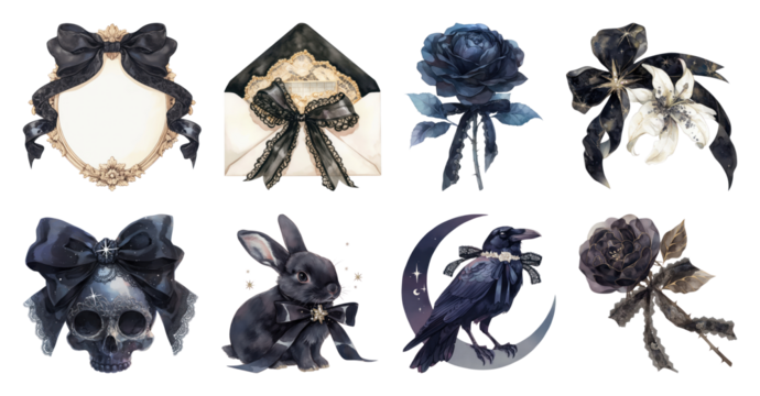 PNG Gothic-themed decorative elements collection, element set on transparent background