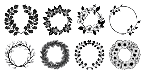 PNG Elegant floral wreath silhouettes collection, element set on transparent background