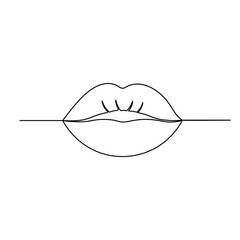 One line minimalist lips kiss vector illustration