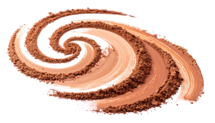 Swirl of earth-toned powder forming a spiral against a black background
