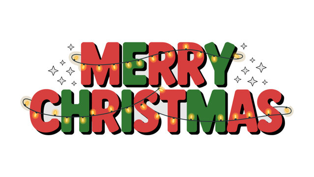 Festive Greetings: Merry Christmas Text with Delightful Lights and Embellishments.