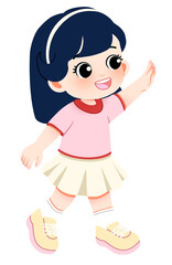 Joyful Cartoon Girl Waving Hand, Illustration of Happiness and Innocence