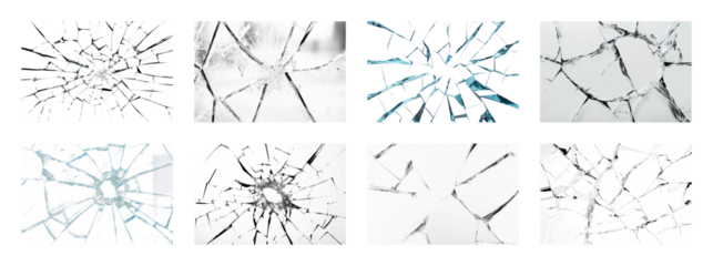 PNG Shattered glass texture collection, element set on transparent background