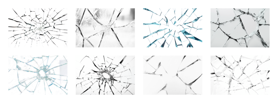 PNG Shattered glass texture collection, element set on transparent background