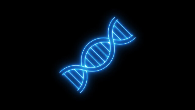Glowing neon DNA Double Helix Icon on Black Background. Abstract genetics, biology, science for web or app design.