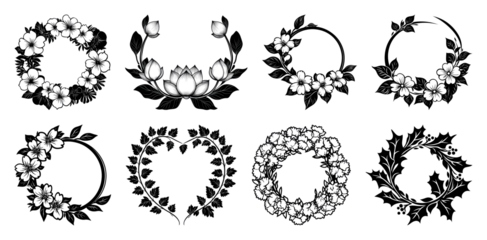 PNG Elegant floral wreath designs, element set on transparent background