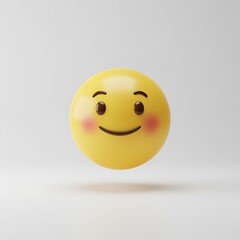 Fototapeta premium 3d yellow smiley face with blush cheeks and dark eyes emoji happy