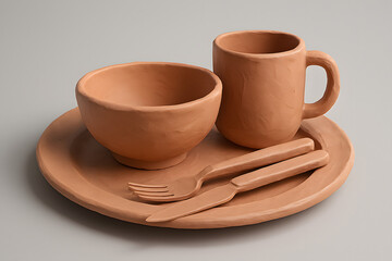 Rustic Terracotta Dinnerware Set Ceramic Bowl Mug Plate Cutlery