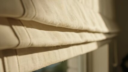 Roman Style Window Blind Design Concept for Calmness, Serenity, or Introspection in 4K UHD Close Up A serene window treatment focal point captures the essence of refinement and subtlety.
