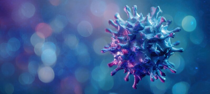The Virus Particle in Colorful Bokeh Background Representing Viral Infection Concept