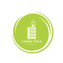 Wheat logo vintage isolated on white background. Round label green with ears silhouette. Emblem template for farm with wheat. Vector Illustration