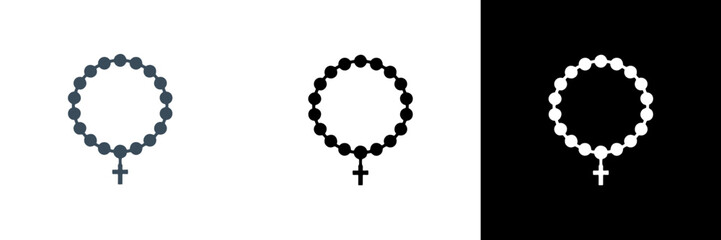 Obraz premium A circular beaded shape with a small cross at the bottom, displayed in three styles, symbolizing femininity or identity in a clear, minimal decorative form.