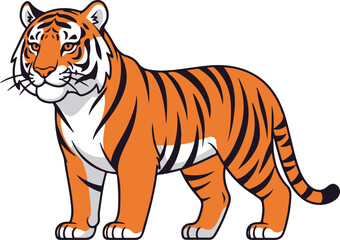 Cartoon cute african tiger.Suitable for children's books, sticker, mascot, logo,icon.Vector illustration animal on white background