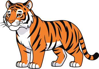 Cartoon cute african tiger.Suitable for children's books, sticker, mascot, logo,icon.Vector illustration animal on white background