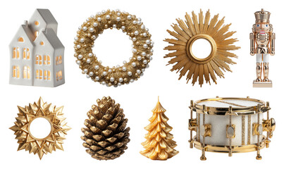 Fototapeta premium PNG Elegant gold Christmas decorations assortment, element set on transparent background