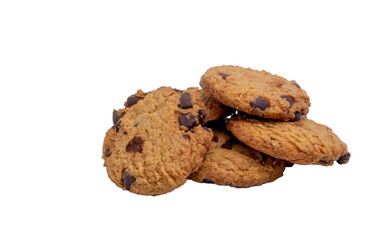 Chocolate chip cookies stacked on transparent background