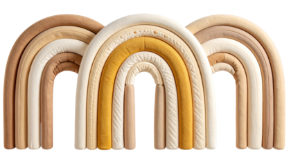 Three soft, layered, arched rainbows in neutral tones