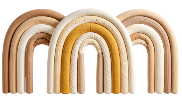 Three soft, layered, arched rainbows in neutral tones