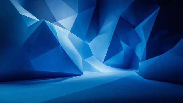 Abstract blue geometric crystal polygon background with light