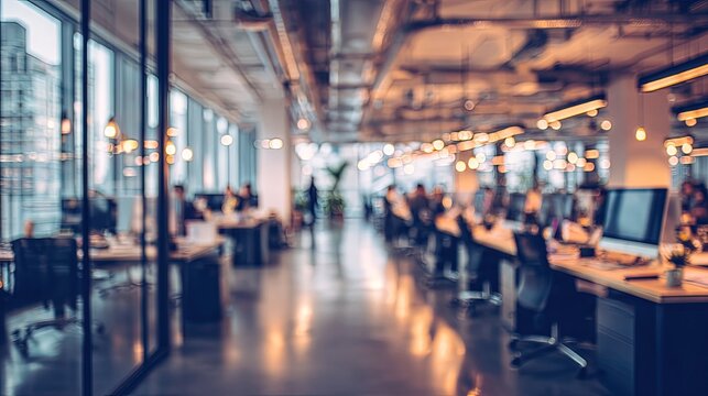 Blurred Office Interior With Many Workers