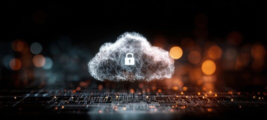 The Cloud with Padlock Symbol Representing Secure Digital Data and Network Protection