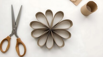Crafting a Flower Shape from Cardboard Toilet Paper Rolls and Scissors lucid
