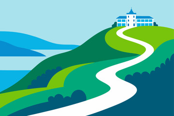 House on hill landscape