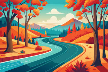 Autumn river landscape art