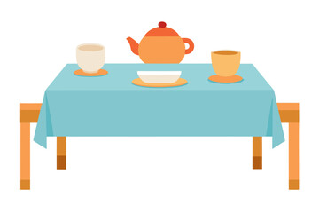 Tea set on blue table