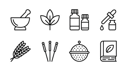 Collection of herbal medicine and alternative therapy icons