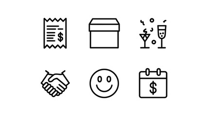 Set of six simple icons representing business and celebration