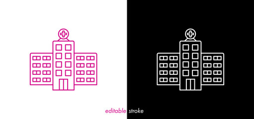 Hospital icon set illustration. Editable stroke hospital building vector graphic to use for healthcare, healthy lifestyle, medical laboratory, medical business project.