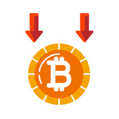 A minimalist and modern icon that represents the negative performance and declining valuation of Bitcoin.