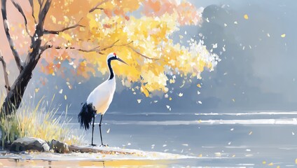 Fototapeta premium heron at sunset