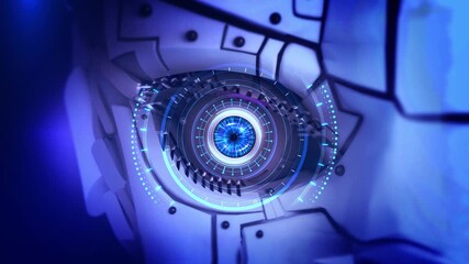 Futuristic robot eye with advanced visual interface digital hologram biometric security scan identity recognition technology screening eye, Digital eye, Security concept, innovation digital privacy - Powered by Adobe
