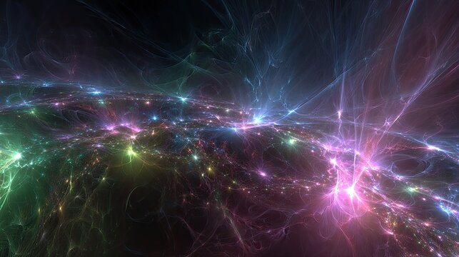 Abstract Digital Space Art With Colorful Lights And Glowing Particles