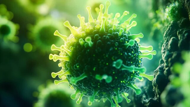 Virus cells spreading and replicating in micro organism environment