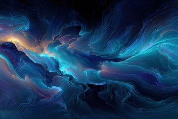 Abstract Digital Art, Vibrant Cosmic Nebula, Fluid Shapes
