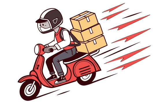 Delivery driver on scooter speeding with packages for fast and reliable service
