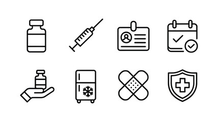 Medical and vaccination icons for healthcare and health services