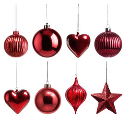 PNG Shiny red Christmas ornaments collection, element set on transparent background