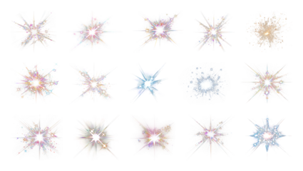 PNG Sparkling starburst light effects, element set on transparent background