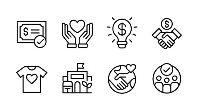 Charity and donation icons representing giving and support