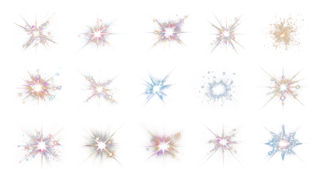 PNG Sparkling starburst light effects, element set on transparent background