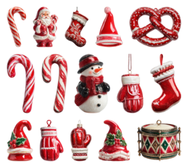 PNG Festive red Christmas decorations collection, element set on transparent background