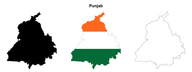 Transparent Punjab outline map set