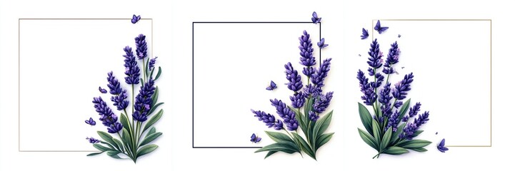 Naklejka premium Elegant Lavender Floral Frames with Purple Butterflies